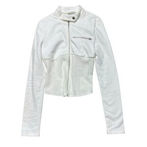 Bobbles & Lace White Zip Cropped Jacket Size Small